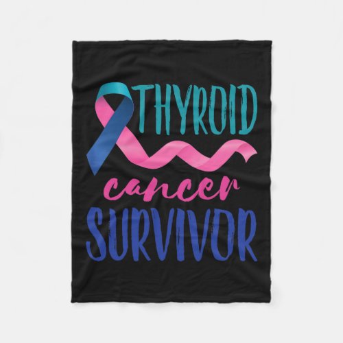 Cancer Survivor Awareness Ribbon Teal Blue Pink  Fleece Blanket