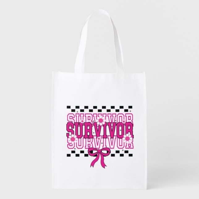 Cancer Survivor Breast Cancer Pink Grocery Bag (Front)