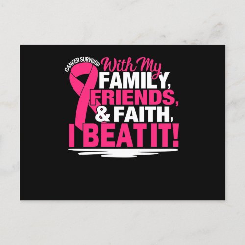 Cancer Survivor Faith Friends Family Pink And Whit Announcement Postcard