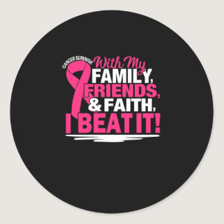 Cancer Survivor Faith Friends Family Pink And Whit Classic Round Sticker