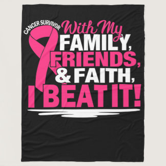 Cancer Survivor Faith Friends Family Pink And Whit Fleece Blanket
