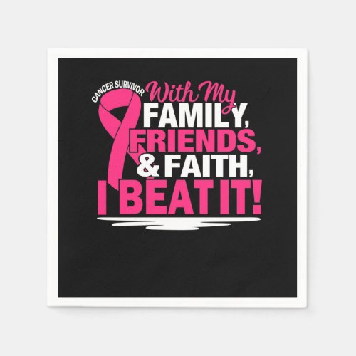 Cancer Survivor Faith Friends Family Pink And Whit Napkins