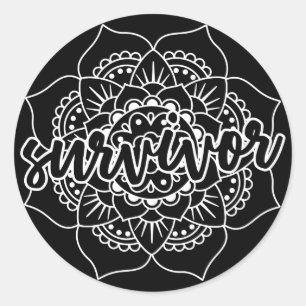Cancer Survivor Mandala in White Classic Round Sticker