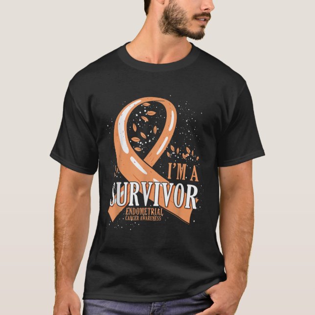 Cancer Survivor Peach Ribbon Endometrial Cancer Aw T-Shirt (Front)