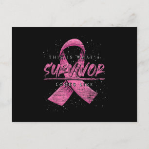Cancer Survivor Pink Ribbon Breast Cancer Awarenes Announcement Postcard