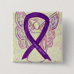 Cancer Survivor Purple Awareness Ribbon Angel Pin