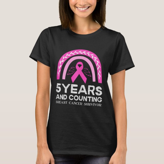 Cancer Survivor Tee 5 Years Cancer Free Pink Rainb (Front)