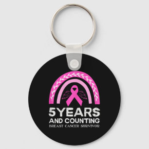 Cancer Survivor Tee 5 Years Cancer Free Pink Rainb Keychain