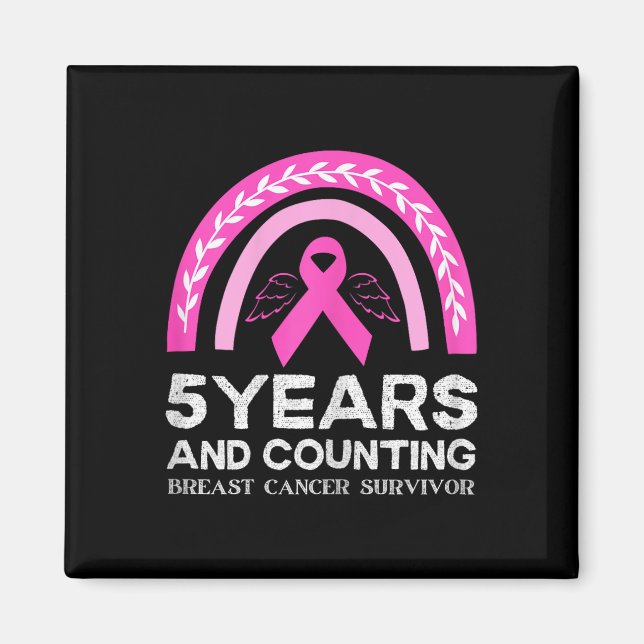 Cancer Survivor Tee 5 Years Cancer Free Pink Rainb Magnet (Front)