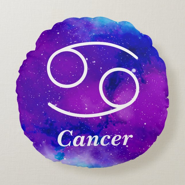 Cancer Symbol Purple Blue Space Nebula Round Pillow (Front)