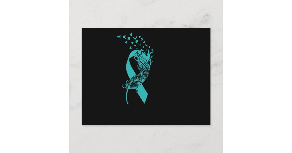 cancer-teal-ribbon-feather-birds-announcement-postcard-zazzle