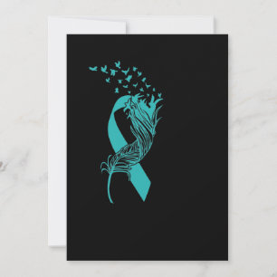Cancer Teal Ribbon Feather Birds Save The Date