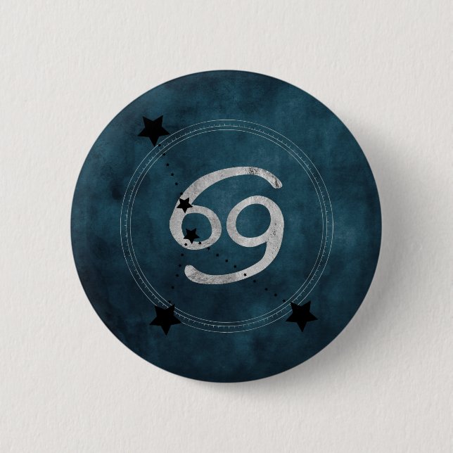 Cancer the Crab black silver zodiac constellation Button (Front)