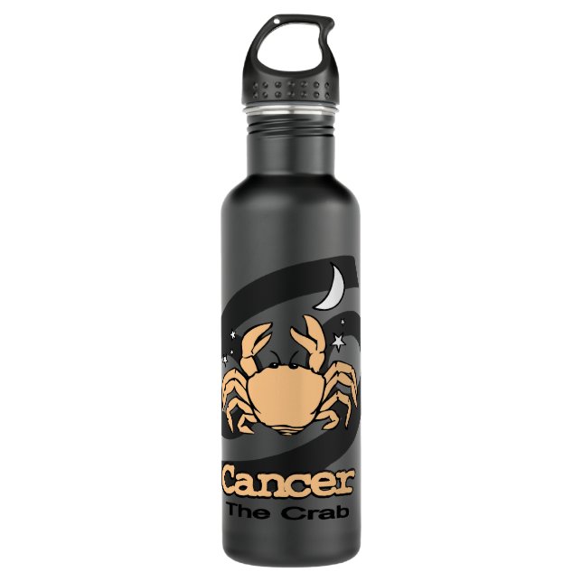 "Cancer The Crab" grey & orange drinks bottle (Front)