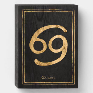 Cancer the crab hammered gold stylized astrology wooden box sign
