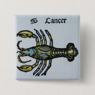 Cancer the Crab, Vintage Sign of the Zodiac Button