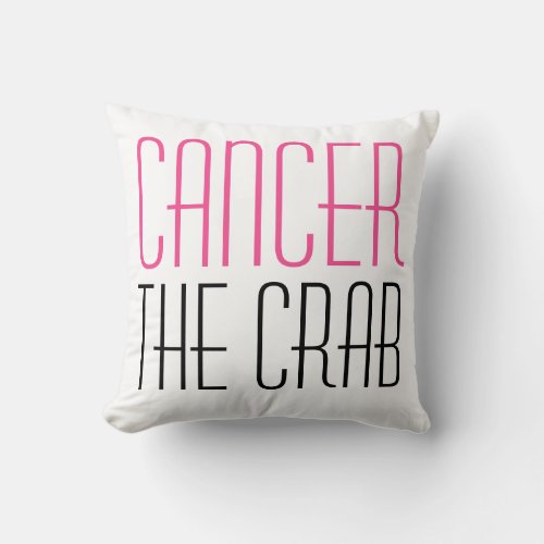 Cancer The Crab Zodiac Typography White Throw Pillow