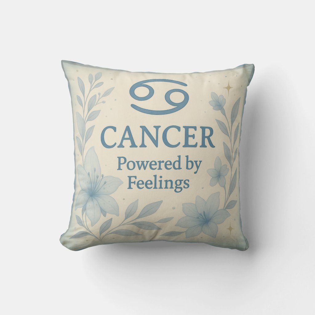Cancer Zodiac Throw Pillow with Blue Moon Florals