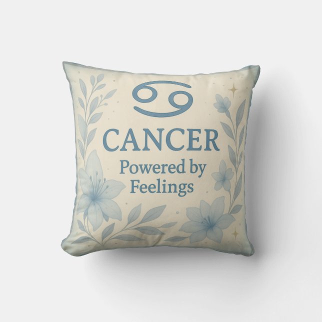 Cancer Throw Pillow – Blue Floral Moon-Inspired Zo (Front)