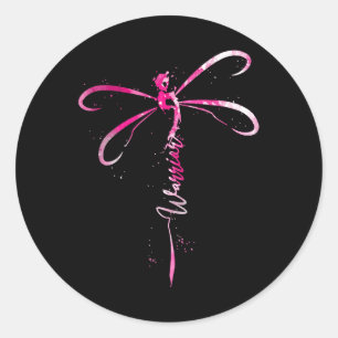 Cancer Warrior Breast Cancer Awareness Dragonfly Classic Round Sticker