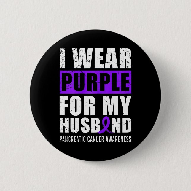 Cancer Warrior Purple Ribbon Pancreatic Cancer Awa Button (Front)