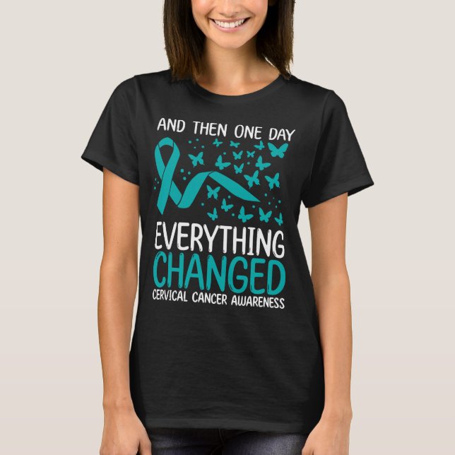 Cancer Warrior Ribbon Cervical Cancer Awareness T-Shirt (Front)