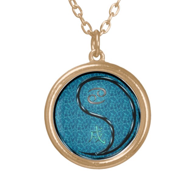 Cancer & Water Dog Gold Plated Necklace (Front)