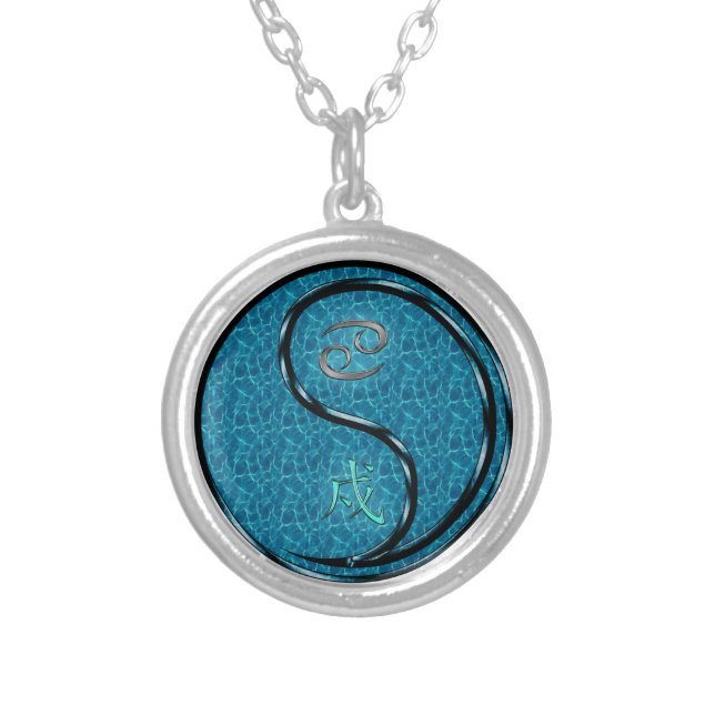Cancer & Water Dog Silver Plated Necklace (Front)