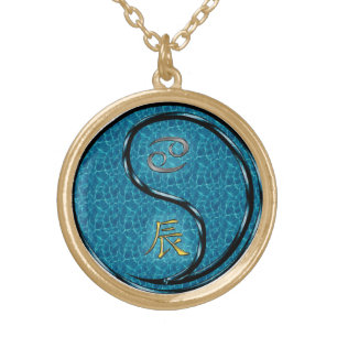 Cancer & Water Dragon Gold Plated Necklace