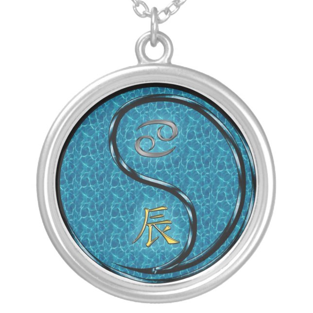 Cancer & Water Dragon Silver Plated Necklace (Front)