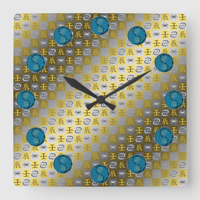 Cancer & Water Dragon Square Wall Clock (Front)
