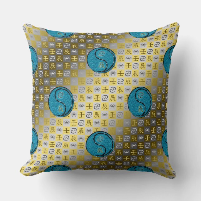 Cancer & Water Dragon Throw Pillow (Front)