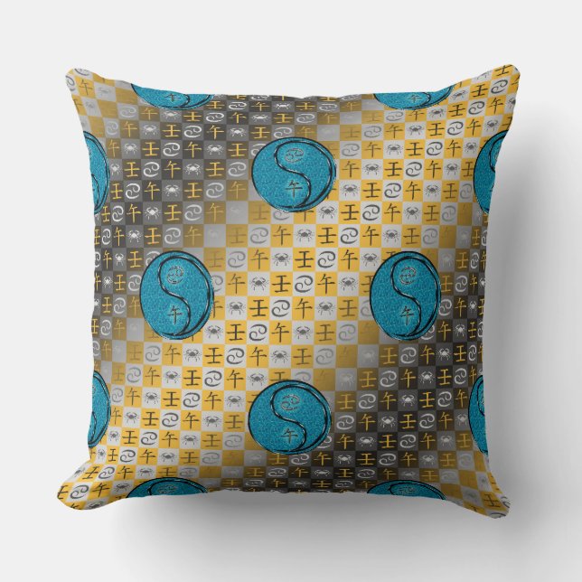 Cancer & Water Horse Throw Pillow (Front)