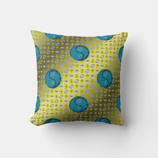 Cancer & Water Monkey Throw Pillow (Front)