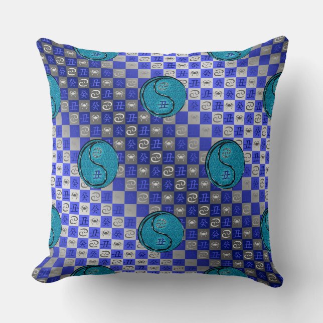 Cancer & Water Ox Throw Pillow (Front)