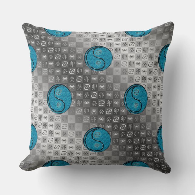 Cancer & Water Rabbit Throw Pillow (Front)