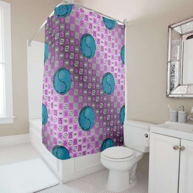 Cancer & Water Rooster Shower Curtain (In Situ)