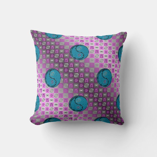 Cancer & Water Rooster Throw Pillow (Front)