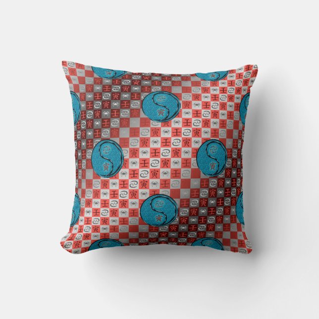 Cancer & Water Tiger Throw Pillow (Front)