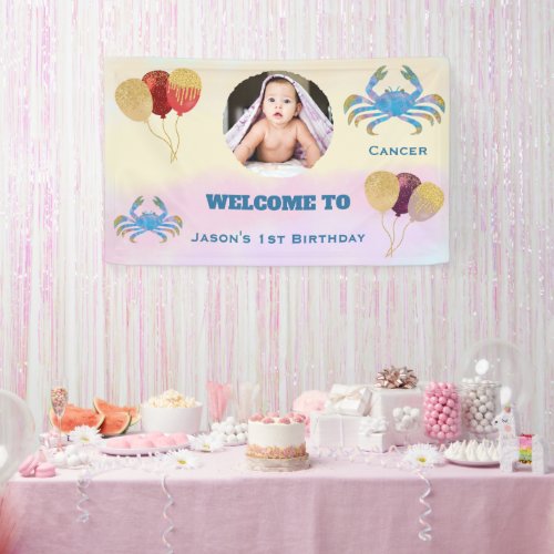 Cancer Watercolor 1st Birthday |1 Photo & Balloons