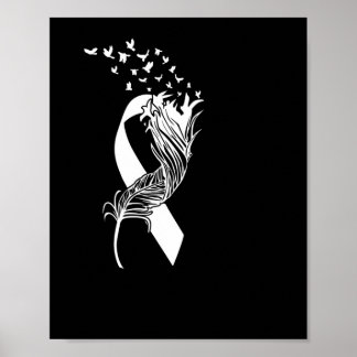 Cancer White Ribbon Feather Birds Poster