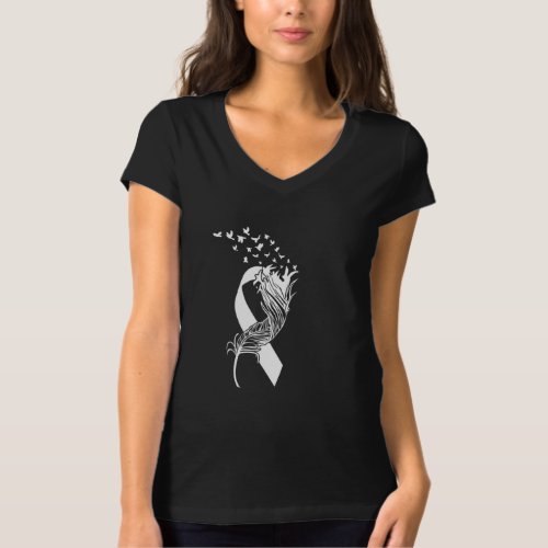 Cancer White Ribbon Feather Birds T_Shirt