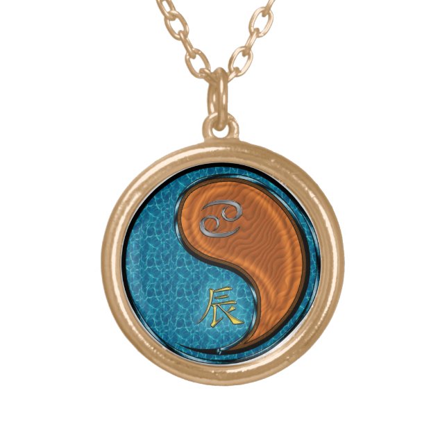 Cancer & Wood Dragon Gold Plated Necklace (Front)