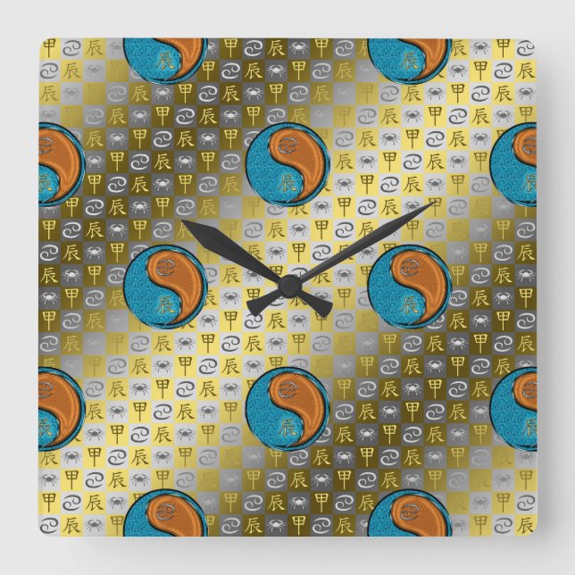 Cancer & Wood Dragon Square Wall Clock (Front)