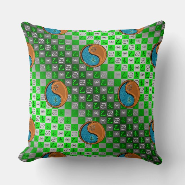 Cancer & Wood Goat Throw Pillow (Front)