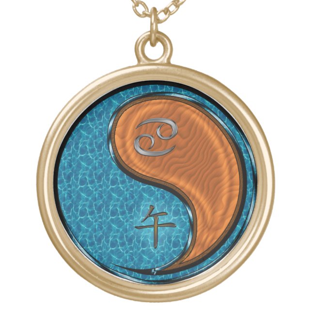 Cancer & Wood Horse Gold Plated Necklace (Front)