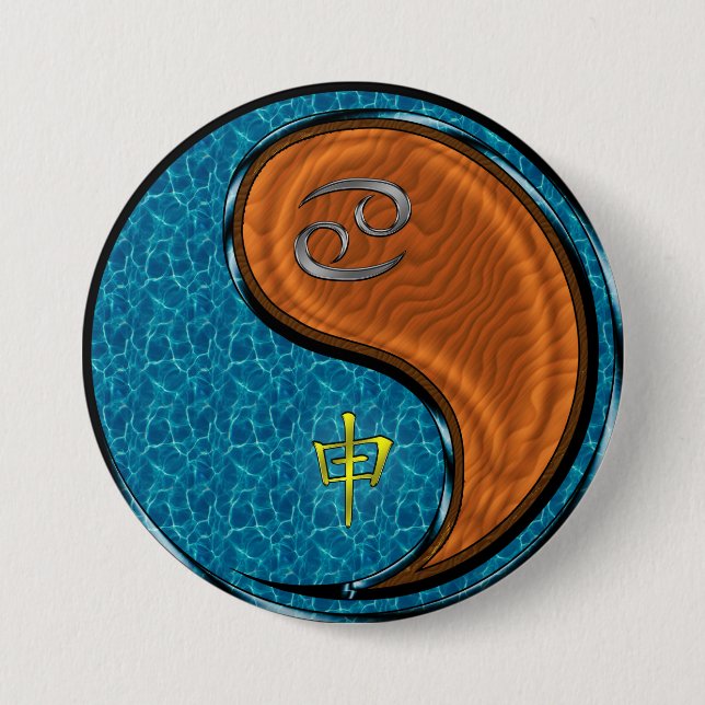 Cancer & Wood Monkey Button (Front)