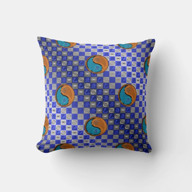 Cancer & Wood Ox Throw Pillow (Front)