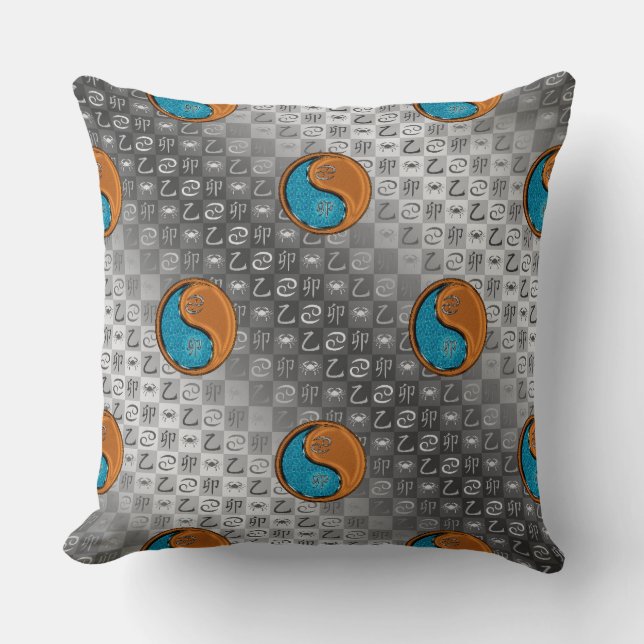 Cancer & Wood Rabbit Throw Pillow (Front)