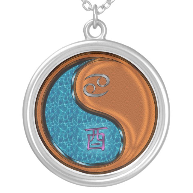 Cancer & Wood Rooster Silver Plated Necklace (Front)